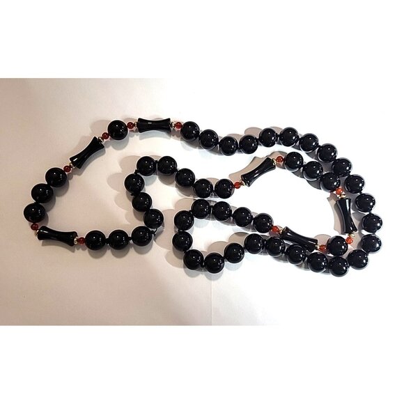 Black Onyx 32” Long Necklace Knotted Bead Mixed 10MM Round and 20MM See Pictures - Picture 11 of 16